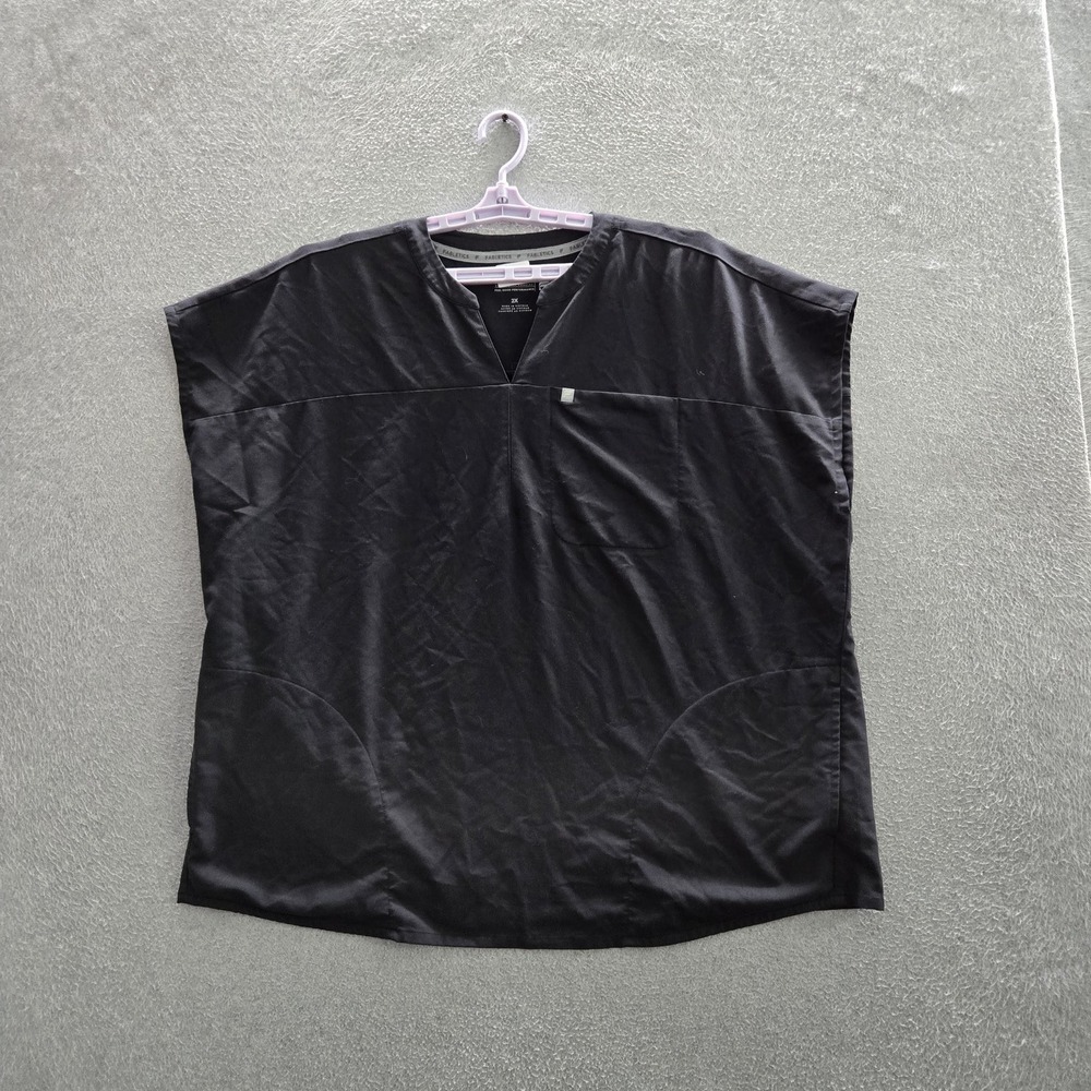 Fabletics Women Scrub‎ Top 2X Black Feel Good Performance Logo Short Sleeve